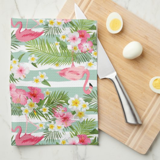 Flamingos und Streifen| Monogramm Handtuch (Viertel Falte)