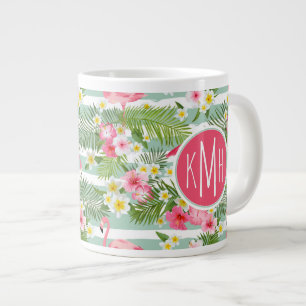 Flamingos und Streifen  Monogramm Jumbo-Tasse