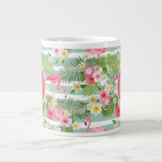 Flamingos und Streifen| Monogramm Jumbo-Tasse (Vorderseite)