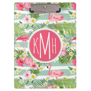 Flamingos und Streifen  Monogramm Klemmbrett