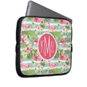 Flamingos und Streifen| Monogramm Laptopschutzhülle (Vorne Rechts)