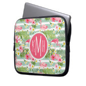 Flamingos und Streifen| Monogramm Laptopschutzhülle (Vorderseite Links)