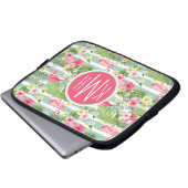 Flamingos und Streifen| Monogramm Laptopschutzhülle (Vorne Knopf)