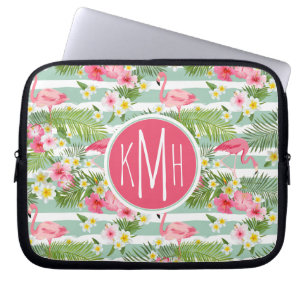 Flamingos und Streifen Monogramm Laptopschutzhülle