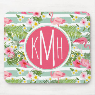 Flamingos und Streifen  Monogramm Mousepad