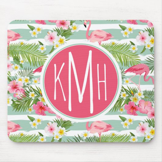 Flamingos und Streifen| Monogramm Mousepad (Vorne)