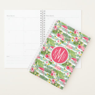 Flamingos und Streifen Monogramm Planer