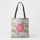 Flamingos und Streifen| Monogramm Tasche (Vorderseite)