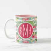Flamingos und Streifen| Monogramm Zweifarbige Tasse (Links)