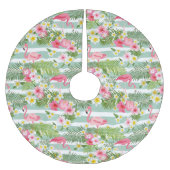 Flamingos und Streifen Polyester Weihnachtsbaumdecke (Vorderseite)