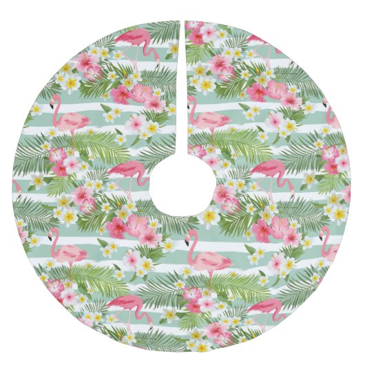 Flamingos und Streifen Polyester Weihnachtsbaumdecke (Vorderseite)