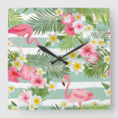 Flamingos und Streifen Quadratische Wanduhr (Vorderseite)
