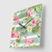 Flamingos und Streifen Quadratische Wanduhr (Winkel)