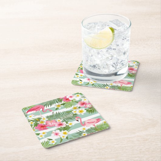 Flamingos und Streifen Rechteckiger Pappuntersetzer (Vor Ort)