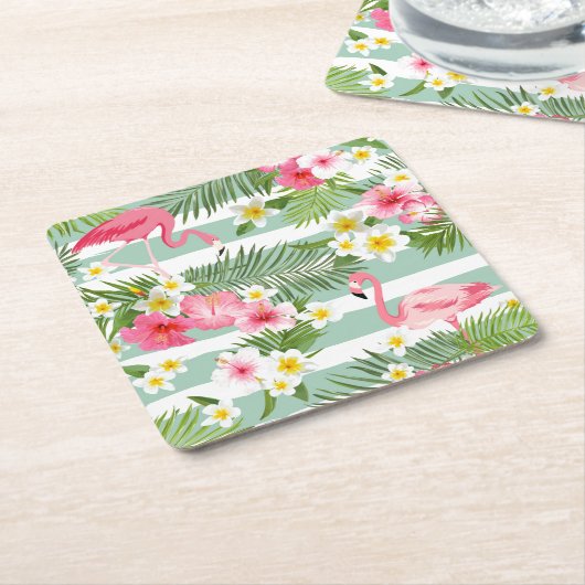 Flamingos und Streifen Rechteckiger Pappuntersetzer (angewinkelt)