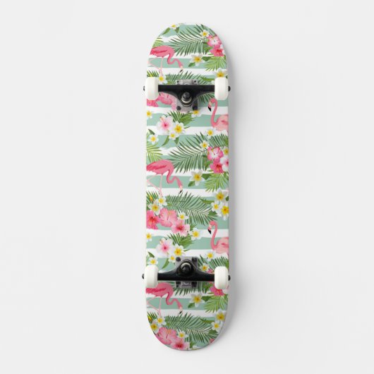 Flamingos und Streifen Skateboard (Vorderseite)
