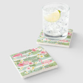 Flamingos und Streifen Steinuntersetzer (Seitenansicht)