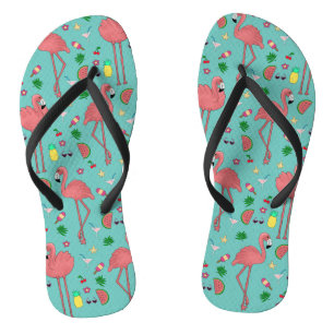 Flamingos und Summer Theme - Blue Badesandalen