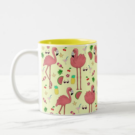 Flamingos und Summer Theme - Gelb Zweifarbige Tasse (Links)