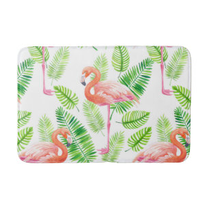 Flamingos und tropische Blätter Badematte