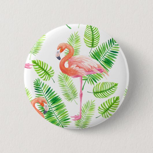 Flamingos und tropische Blätter Button (Vorderseite)