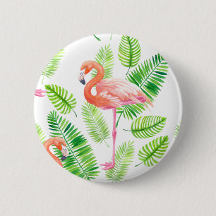 Flamingos und tropische Blätter Button