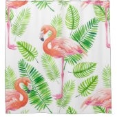 Flamingos und tropische Blätter Duschvorhang (Vorderseite)