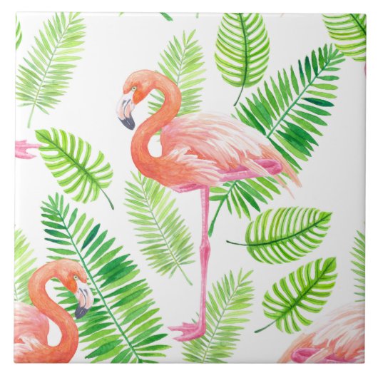 Flamingos und tropische Blätter Fliese (Vorderseite)
