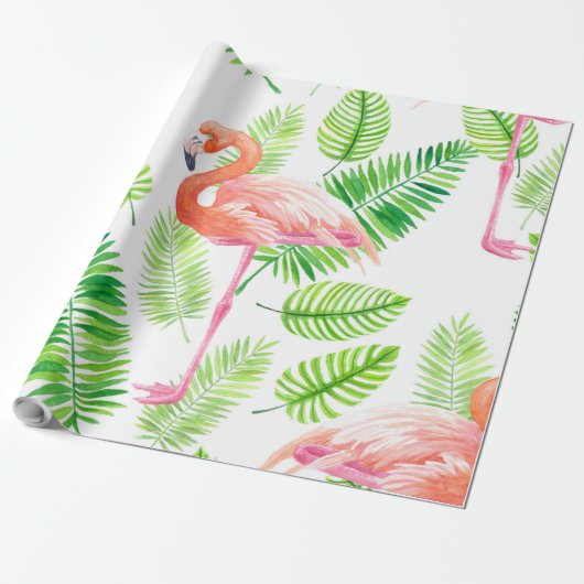 Flamingos und tropische Blätter Geschenkpapier (Ungerollt)