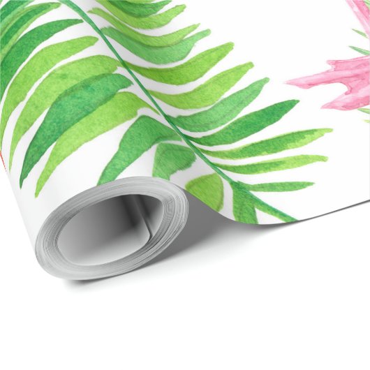 Flamingos und tropische Blätter Geschenkpapier (Rolleneckpunkt)