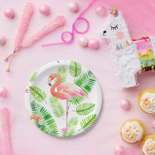 Flamingos und tropische Blätter Pappteller (Party)