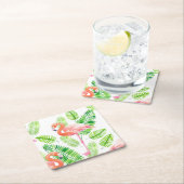 Flamingos und tropische Blätter Rechteckiger Pappuntersetzer (Vor Ort)