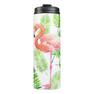 Flamingos und tropische Blätter Thermosbecher