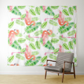 Flamingos und tropische Blätter Wandteppich (Beispiel (Horizontal))