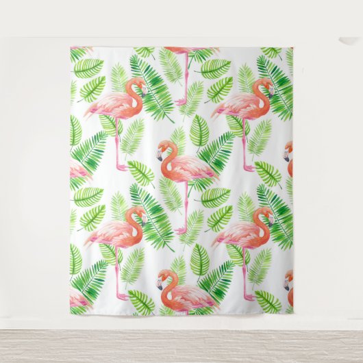 Flamingos und tropische Blätter Wandteppich (Vorderseite)