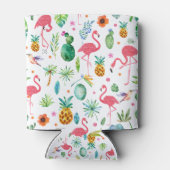 Flamingos und tropische Blume und Blätter Muster Dosenkühler (Rückseite)
