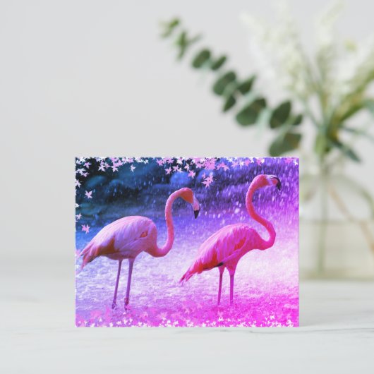 Flamingos und Wasserfall Postkarte (Stehend Vorderseite)