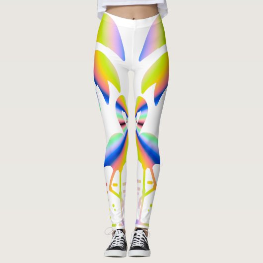 Flamingos unter Palmen Farbig Leggings (Vorderseite)