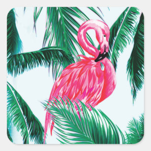 Flamingos unter Palmen im Dschungel Afrikas Quadratischer Aufkleber