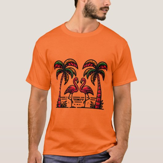 Flamingos unter Palmen T-Shirt (Vorderseite)