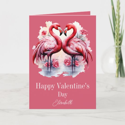Flamingos Valentinstag Karte (Vorderseite)