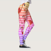 Flamingos-Vögel Leggings, Streifen Hintergrund Leggings (Rechts)