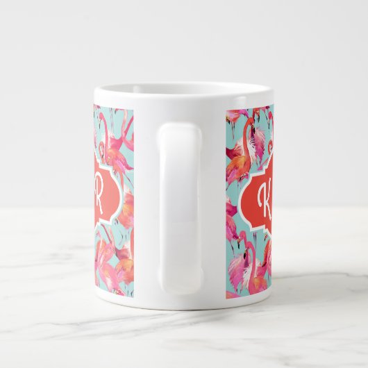 Flamingos (Wasserfarbe)| Monogramm Jumbo-Tasse (Rückseite)