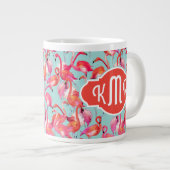 Flamingos (Wasserfarbe)| Monogramm Jumbo-Tasse (Vorderseite Rechts)