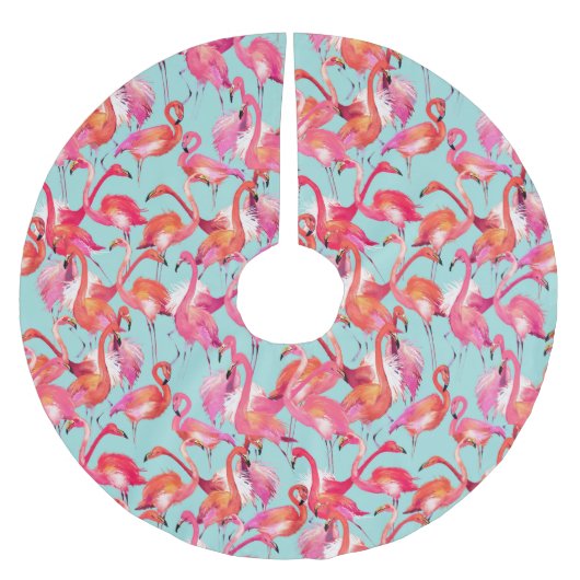Flamingos (Wasserfarbe) Polyester Weihnachtsbaumdecke (Vorderseite)