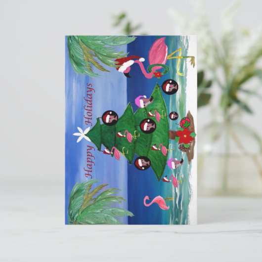 Flamingos Weihnachtsbaumkarten Einladung (Stehend Vorderseite)