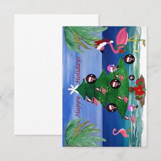 Flamingos Weihnachtsbaumkarten Einladung (Vorne/Hinten)