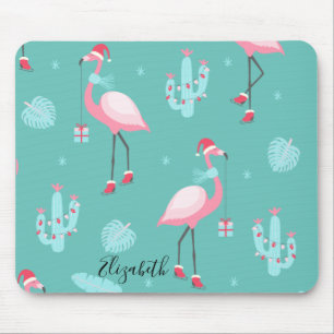 Flamingos Weihnachtsmann Hut präsentiert Schneeflo Mousepad