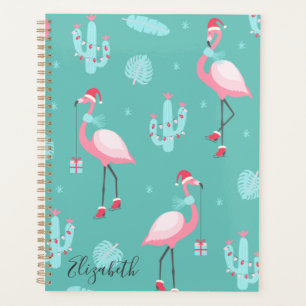 Flamingos Weihnachtsmann Hut präsentiert Schneeflo Planer