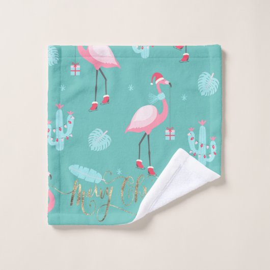 Flamingos Weihnachtsmannmütze präsentiert Schneefl Badhandtuch Set (Waschlappen)
